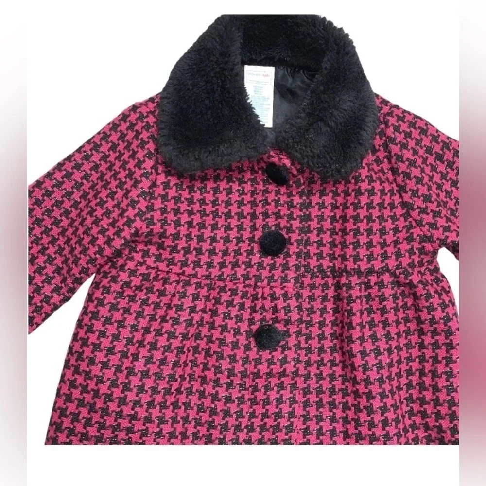 NWOT X-MAS HOLIDAY BLACK FUCHSIA PINK FAUX FUR COLLAR HOUNDS TOOTH JACKE…